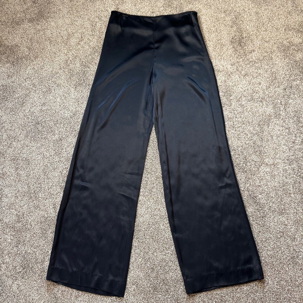 Vince Wide Leg Satin Pants Size 6 Fluid Side Raw Hem Trim High Rise Career Party